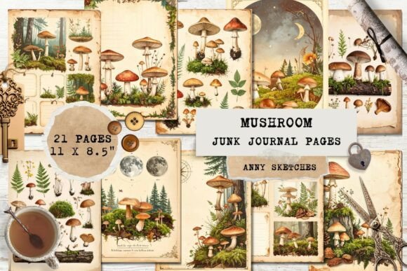 Download 21 Vintage Mushroom Forest Junk Journal - Premium Resources