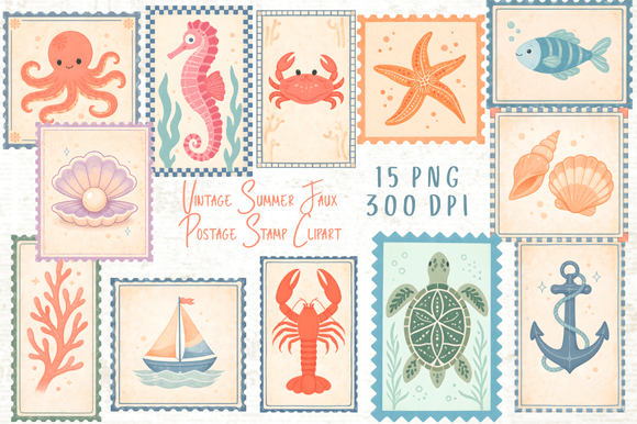 Download Vintage Summer Faux Postage Stamp PNG - Stamp Collection