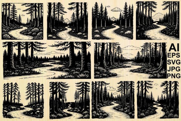 Download Forest Path Silhouette Vectors - Forest Collection