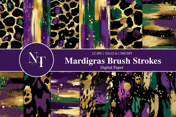 Download Mardi Gras Brush Stroke Digital Paper - Brush Collection